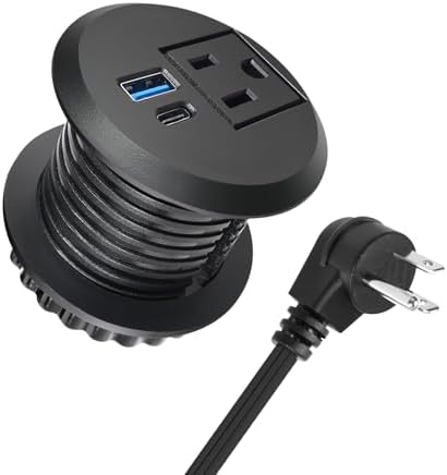 Revolutionize Your Workspace with 2-Inch Desktop Power Grommet – Fast-Charging 20 W USB-C Outlet, 6.5 FT Extension Cord, 45° Flat Plug, ETL Listed for Ultimate Safety and Compatibility – Ideal Recessed Desk Solution for Conference Rooms and Nightstands