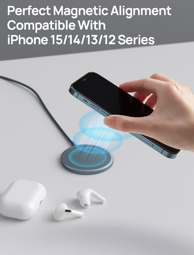 JSAUX Magnetic Wireless Charger – Sleek Silver Fast Charging Pad for i Phone 16 Series, Mag Safe-Compatible with Superior Magnetic Alignment for Efficient Power Delivery, Portable Design for Home & Travel Use, Essential i Phone Accessory for Stylish Charging Solutions