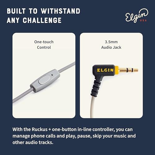 Elgin Ruckus+ OSHA Compliant Earplug Earbuds – 25 d B Noise Reduction Wired Headphones with Built-in Mic for Clear Communication – Sweatproof Design for Construction & Industrial Use – Enhanced Device Compatibility for Seamless Connectivity and Comfort