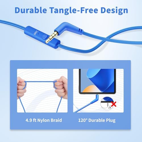 Versatile Over-Ear Wired Headphones with Integrated Microphone – Premium Sound Experience with Foldable Design and 4.9 ft Tangle-Free Nylon Cord – Perfect for Travel, Daily Use, and Multimedia Engagement (Black)