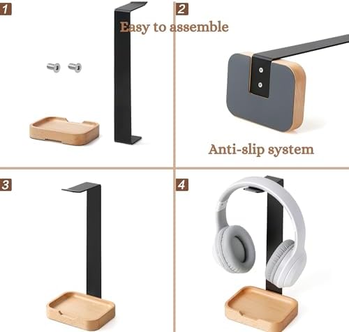 Wooden Headphone Stand – Elegant Desk Organizer for Gamers & Professionals – Premium Solid Wood Headset Holder with Non-Slip Base – Durable, Space-Efficient Design for All Headphone Styles – Tangle-Free Solution to Optimize Your Work Environment