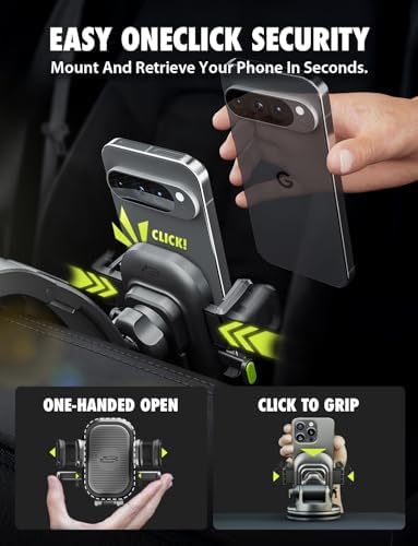 Universal Dashboard Cell Phone Holder by Bracketron – 360° Rotatable Mount with Strong Suction Cup for Secure Smartphone Access in Any Vehicle – Compatible with i Phone, Samsung, Google, Huawei and More – Effortless One-Click Release for Enhanced Safety and Convenience