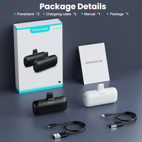 Ultra-Compact 2-Pack i Phone Power Bank – 5200 m Ah PD Fast Charging Mini Portable Charger for Travel – Cordless, Lightweight Battery Pack Compatible with i Phone 14/14 Pro/13/12/11/X/8/7/6 Plus – Essential Charging Solution for On-the-Go Lifestyles