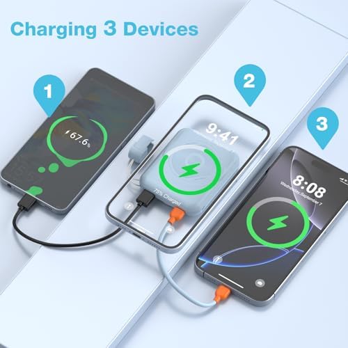 Compact Magnetic Power Bank for i Phone 12-16 | 5000 m Ah Slim Wireless Charger with 20 W Fast Charging, Detachable USB-C & i OS Cable, LED Display | Ultimate Portable Power Solution in Black