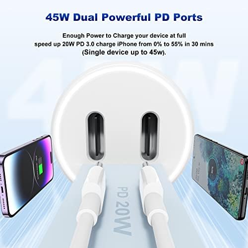 Dual-Port 45 W USB C Car Charger Adapter for Apple Devices – MFi Certified Fast Charger with 3 ft Lightning Cable (Pack of 2) – Rapid Charging for i Phone 14/13/12/11 Pro Max, i Pad, and Air Pods – Durable & Portable Power Solution for On-the-Go Lifestyle