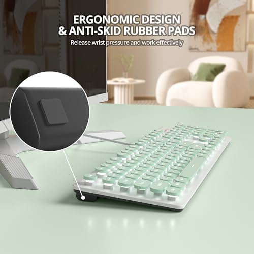 Elevate Your Workspace with the Fogruaden Retro Typewriter Keyboard – Stylish Full-Size USB Design, 104 Round Keys, and White LED Backlighting for Effortless Night Use, Ergonomic & Silent Membrane Keys Perfect for Windows PC and Laptops, Ideal for Writers and Gamers Seeking a Unique Vintage Touch