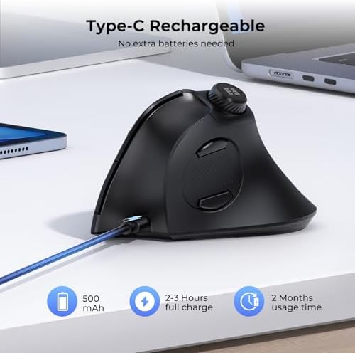 seenda Purple Ergonomic Vertical Wireless Mouse – Rechargeable Dual Bluetooth & USB Connectivity, Multi-Device Compatible with Quiet Clicks & Volume Control Knob for Windows, Mac, PC & Laptop – Comfort & Style Combined
