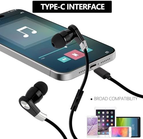 Experience Unmatched Audio Clarity with LANDIBO USB C Wired Earphones – Advanced Noise Cancellation, Integrated Microphone & Effortless Volume Control for Gaming, Music, & Calls – Durable In-Ear Design in Elegant Black & White for Ultimate Comfort and Style