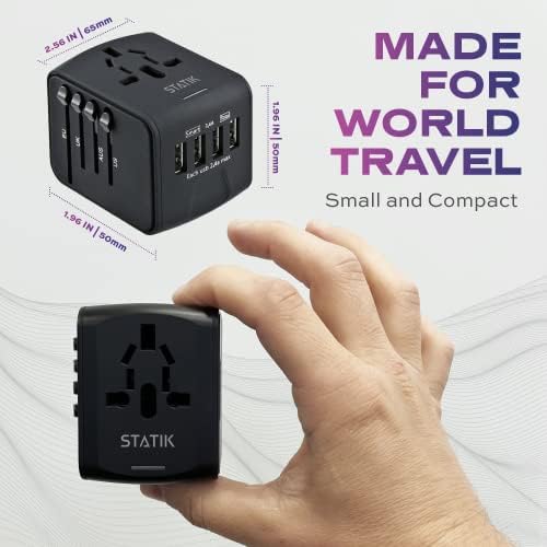 STATIK Globo Charge 12 W Universal Travel Adapter – All-in-One Power Solution for Global Travelers with 4 Rapid USB-A Charging Ports – Compact, Lightweight Design for Seamless Connectivity in 200+ Countries Including Europe, UK, USA, and Australia – Ideal for Families and Business Trips