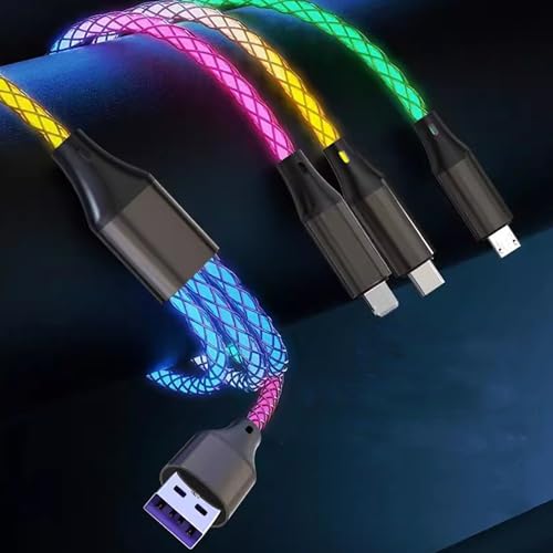 3 in 1 LED Multi Charging Cable,RGB Light UP Flowing Charger Cable Lightning/Micro USB/Type-C 6A Fast Charing Cord for i-Phone, Samsung Galaxy, LG, PS5 More Android Cell Phones(4FT) – Enhanced Compatibility and Speed