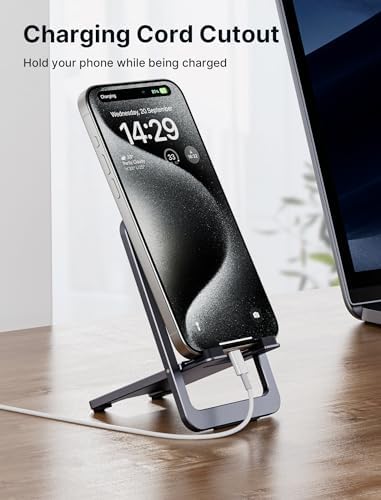 JSAUX Cell Phone Stand [2-Pack] Foldable Aluminum Adjustable Phone Holder for Desk Portable Travel Holder Office Desk Accessories Compatible with iPhone 15 14 13 12 11 Pro Max X Samsung S24 S23 Grey – Enhanced Compatibility and Speed