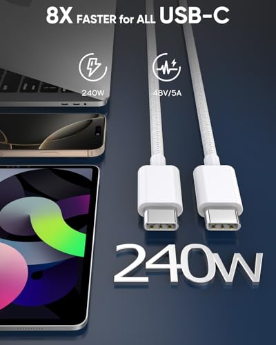 USB C to USB C,240W USB-C Woven Charge Cable,6.6ft 2Pack USB C Cable Fast Charging Cord for Apple MacBook Pro/MacBook Air,iPad Pro/Air,iPad mini,iPhone 16 15 Pro Max Plus Compatible 140W/100W/60W/45W – Enhanced Compatibility and Speed