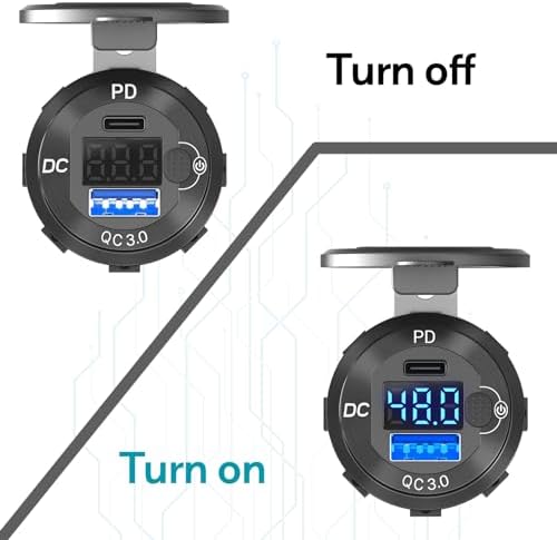 Premium High Voltage USB Outlet for Vehicles – 12 V to 60 V Universal Car Charger Socket with PD 30 W USB-C & QC 36 W Fast Charging, Waterproof Cigarette Lighter Adapter with Easy On/Off Switch – Ideal for Trucks & Boats, DIY Installation Ready