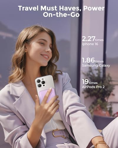 VEEKTOMX Compact 10000 m Ah Mini Power Bank – Ultra-Fast PD 22.5 W USB-C Charger for i Phone, Samsung, Google Pixel – Stylish Purple Travel Essential for On-the-Go Power and Versatile Device Compatibility