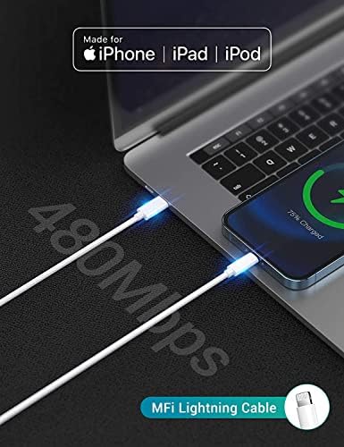 Quntis 20 W High-Speed i Phone Charger Block with 6 FT USB-C to Lightning Cable – Rapid Charging Solution for i Phone 14, 13 Pro, Max, Mini, 12, 11, XS, XR, X, and i Pad – Compact, Durable, and MFi Certified for Optimal Performance