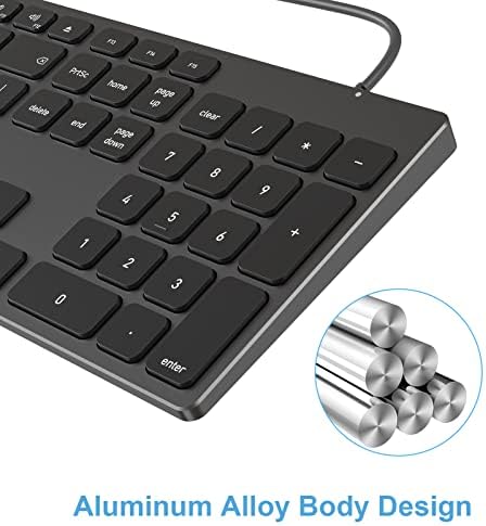 Sleek Aluminum USB Wired Keyboard with Numeric Keypad for Mac & PC – Effortless Data Entry, Plug-and-Play Convenience, and Enhanced Durability for Ultimate Typing Comfort