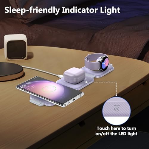 Ultimate Travel Charger for Samsung Devices – 3-in-1 Wireless Charging Station with Foldable Design for Fast Charging Galaxy S Series, Galaxy Watch & Galaxy Buds – Enhanced Portability and Intelligent Safety Features