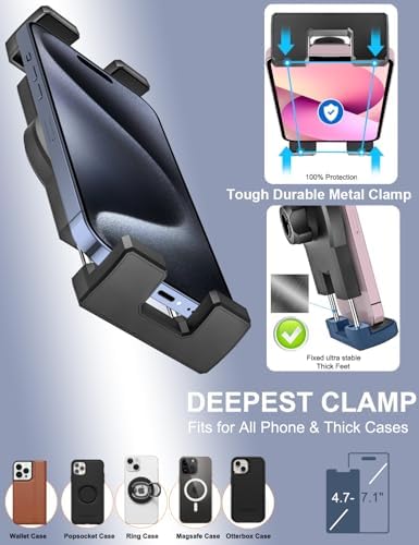 Universal Adjustable Dashboard Clip Car Phone Holder for All Smartphones – Secure Sun Visor & Rearview Mirror Mount with Enhanced Stability, Compatible with i Phone 16 Pro Max, Galaxy S24, and More – Effortless Access for Safe Driving