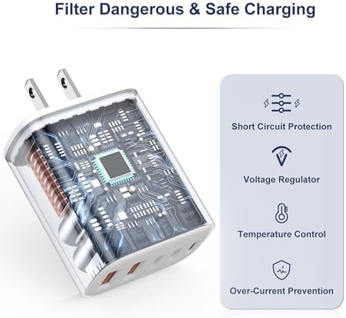 Fast Charging Multi-Port USB C Power Adapter – 5-Port 40 W Wall Charger for i Phone 16 Pro Max, 16 Pro, 15 Pro Max, and More – Compact Cube Design with 3 USB-C and 2 USB-A Ports – Ideal for Efficient Device Charging in Homes and Offices – Built-in Safety Features for Overcharging Protection – Perfect for Busy Professionals and Families