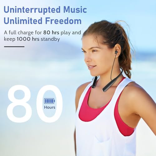 Revolutionary Neckband Bluetooth Earbuds with Bluetooth 5.3 – 80-Hour Playtime, IPX6 Waterproofing for Ultimate Durability, Immersive Deep Bass Sound, Magnetic Storage for Hassle-Free Use – Perfect for Gym, Running, and Travel Enthusiasts