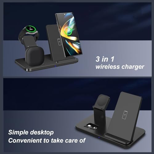 Ultimate 3 in 1 Wireless Charging Station – 15 W Fast Charger for Samsung Galaxy S Series, Note, Galaxy Buds, and Watches – Streamlined, Space-Saving Design with Advanced Safety Features for Home and Office Use