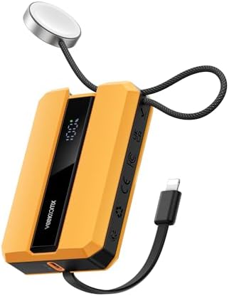 VEEKTOMX 30 W Fast Charging Power Bank with Built-in i Phone Cable – Compact 10,000 m Ah Portable Charger for i Phone 14/13/12/11 & Apple Watch – Sleek Green Design for Ultimate Mobility and Compatibility