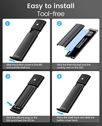 Ultra-Fast ORICO Aluminum M.2 NVMe SSD Enclosure – Tool-Free 10 Gbps USB-C Adapter for 2230/2242/2260/2280 PCIe M-Key SSDs – Thunderbolt 3 Compatible External SSD Case with Enhanced Heat Dissipation and 4 TB Support for Optimal Data Management and Storage Solutions