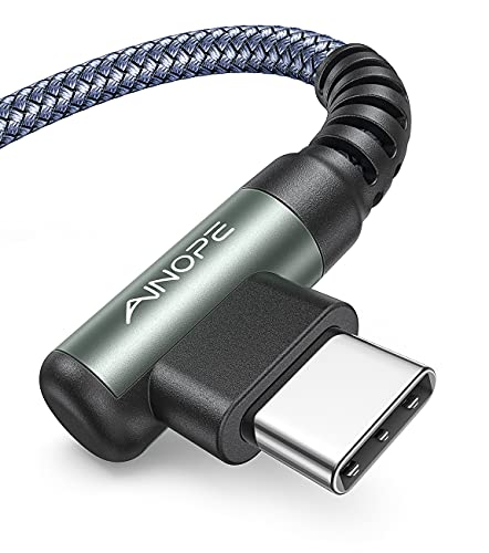 AINOPE Right Angle USB C Cable – 2-Pack (10 ft + 10 ft) Fast Charging 3.1 A Nylon Braided Charger for Enhanced Device Compatibility, Ideal for Gaming and Multitasking, Durable Black Design