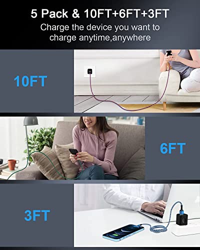 6 FT Samsung Fast Charging Cable (5 Pack) – Universal USB C to C Cord for i Phone 16 Series & Galaxy S25 Ultra – Durable Nylon Braided Design for Quick and Reliable Charging in Car and Home – Enhanced Compatibility with Pro, Max Models & More