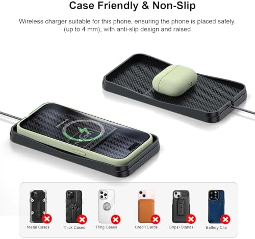 LOOSAU 15 W Fast Wireless Car Charger Pad – Non-Slip Charging Solution for i Phone 16/15/14/13/12 Pro Max & Samsung S23/S22/S20 – Effortless Universal Compatibility & Enhanced Safety Features for Seamless On-the-Go Power