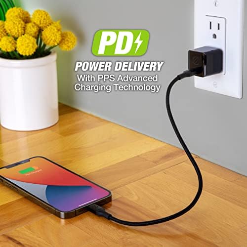 Scosche HPDC20-SP 20 W USB-C Fast Charger Mini Cube Wall Adapter – Ultra-Portable Power Delivery 3.0 for Swift Device Charging, 4 X Faster Charge Speed, Sleek Black Design for Enhanced Compatibility and Efficiency