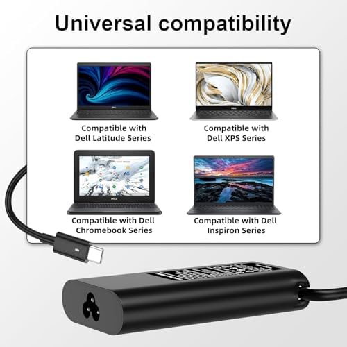 Efficient 65 W USB-C Charger for Dell Latitude, XPS, and Chromebook Models – Rapid Charging, Universal Compatibility, and Travel-Friendly Design for Maximum Portability and Performance