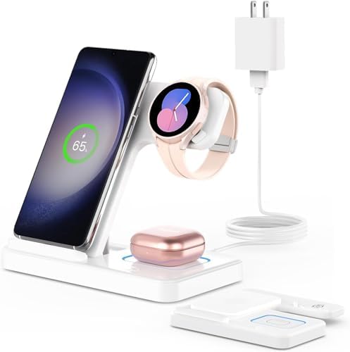 3-in-1 Wireless Charging Station for Apple Devices – Fast Charging Dock for i Phone 15/14/13/12 Pro Max, Apple Watch Series 8/7/SE/6/5/4/3/2, and Samsung Phones – Sleek Multi-Device Charger with Enhanced Safety Features and Compact Design