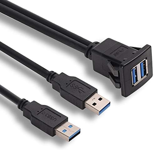 3.3 Feet Dual USB 3.0 Flush Mount Extension Cable – Premium Male to Female Panel Connector for Cars, Boats, and Motorcycles – Enhanced Speed and Aesthetic Integration for Seamless Charging and Data Transfer