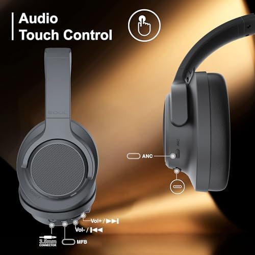 Unleash Premium Sound with Soul Emotion Max Over-Ear Active Noise Cancelling Headphones – Stylish Blue Finish, 60-Hour Playtime, Crystal Clear Call Quality, Hi-Res Audio Performance, and Effortless Multipoint Connectivity for Travel, Fitness, and Everyday Enjoyment