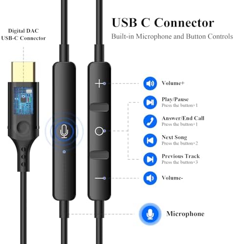 High-Performance USB C Earbuds for i Phone 16 & Samsung Galaxy – Premium Hi-Fi Stereo Wired Earphones with Noise Isolation, Integrated Microphone, and Convenient Volume Control for Unmatched Sound Quality Across Devices