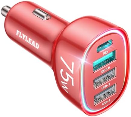 75 W USB C Fast Car Charger – 4-Port Cigarette Lighter Adapter in Stylish Pink – Quick Charge for i Phone 16/15/14/13 and More – Ultimate Convenience for Road Trips and Daily Commutes – Safe, Reliable, and Compact Mobile Charging Solution