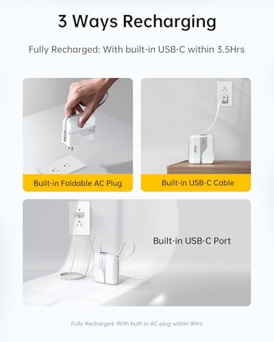 W&P Ultimate Travel Power Bank: 20,000 m Ah Portable Charger with Built-in Cables & AC Plug for 35 W Fast Charging – Ideal for i Phone 16/15/14/13/12 Pro, i Pad, Mac Book Air & Samsung Devices, Your Essential On-the-Go Power Solution