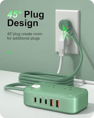 Ultimate 7-in-1 Power Strip with 65 W Ga N Technology | Flat Plug Design for Space-Saving | 3 USB-C & 2 USB-A Ports for Rapid Charging | 2500 W AC Outlet for Home, Office, College & Travel | Versatile Surge Protector for All Devices