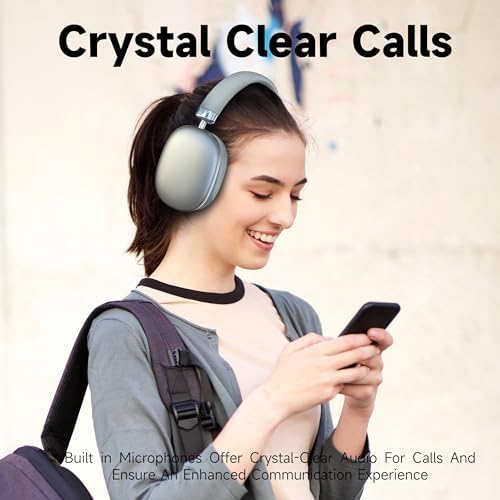 Ultimate Comfort Over-Ear Bluetooth 5.3 Headphones – Lightweight Wireless Headset with Adjustable Fit and Built-In Microphone for Gaming, Travel, and Sports – Seamless Compatibility with i Phone, Android, and Samsung Devices (Silver)