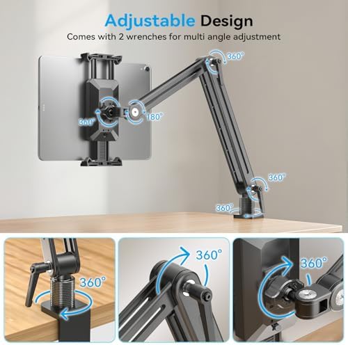 Ergonomic 360° Rotating Adjustable Monitor Stand for 15.6″ Tablets – Versatile Bed Clamp Mount for i Pad Air/Pro/Mini – Portable Desk Arm Holder Enhancing Comfort and Productivity Anywhere