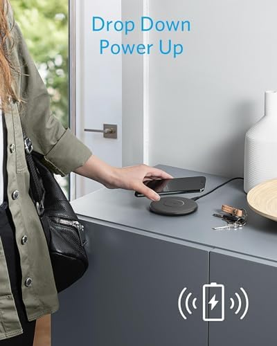 Anker 313 Qi-Certified Fast Wireless Charging Pad – Ultra-Sleek Design for Effortless 10 W Max Power Delivery Compatible with i Phone 16/15/14/12 & Samsung Devices – Enhanced Safety Features for Home & Office Use, Ideal for Air Pods & More