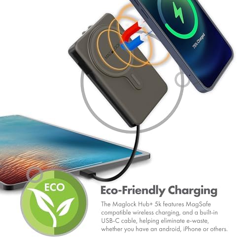 Revolutionize Your Charging Routine with the my Charge Mag Lock Hub 5000 m Ah Wireless Power Bank – Fast Charging Battery Pack for i Phone with Integrated Type C Cable & Compact Kickstand for Effortless Use on the Go