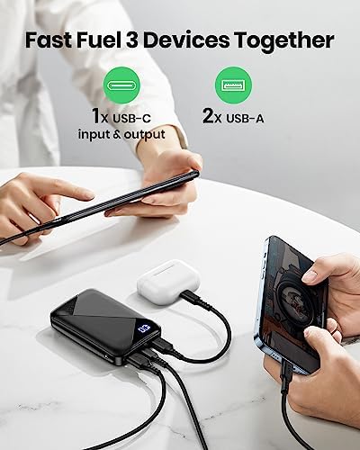 Compact 10,000 m Ah USB C Power Bank with High-Speed Triple 3 A Charging and Built-in Flashlight – EAFU Portable Charger for i Phone, Samsung, Google & More – Essential On-the-Go Battery Pack for Daily Use and Emergencies