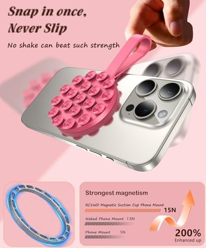 Magnetic Suction Cup Mount for Mag Safe Devices – Effortless Hands-Free Phone Holder with Premium Anti-Slip Silicone Grip for Content Creators – Ultra-Stable, Lightweight Accessory Perfect for Tik Tok and Photography on the Move