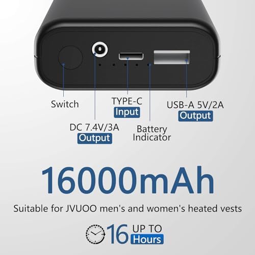 Ultimate 16,000 m Ah Heated Vest Battery Pack – Versatile Power Bank for Heated Jackets, Hoodies & Pants with Fast Type-C Charging for i Phone & Android Devices – Unmatched Warmth & Connectivity for Outdoor Enthusiasts and Daily Commuters