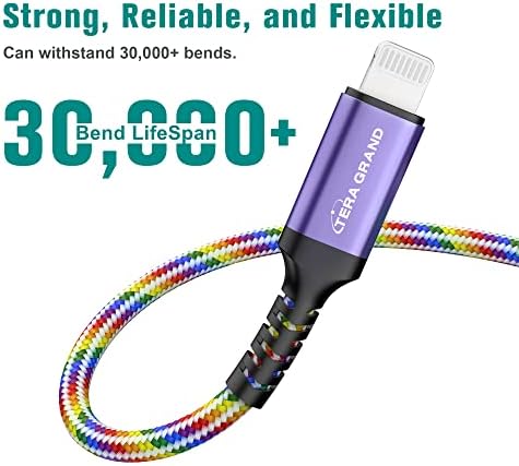 Apple C89 MFi Certified 7-Foot Lightning to USB-A Braided Charging Cable for i Phone 14/13/12/11 Pro, Max, Mini, SE, XS, XR, 8/7/6 Plus, i Pad & Air Pods – Durable, Fast Charging & Stylish Orange/White Design for Enhanced Compatibility