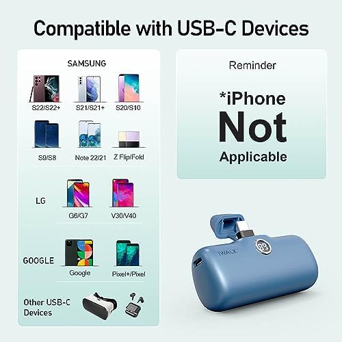 Compact i WALK 4,800 m Ah Portable Charger – High-Speed 18 W PD Power Bank with Built-in USB-C for Seamless Charging of i Phone 15/16/Pro/Max & Samsung Galaxy S25/S24/S23 – Ideal Travel Companion for On-the-Go Power Solutions