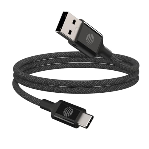 AT&T 6 ft Braided USB-C Charging Cable – Durable & Tangle-Free Cord for Fast Data Transfer and Universal Device Compatibility – Ideal for Phones, Tablets, and Laptops – Includes Warranty for Enhanced Reliability – Sleek Black Design