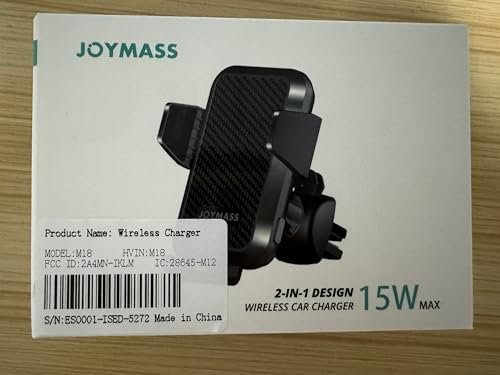 Effortless On-the-Go Power: JOYMASS 15 W Fast Wireless Car Charger with Auto Clamping Mount – Perfect for i Phone 15 through 12 Mini, Samsung Galaxy S23 Ultra, and Note 20 – Secure Vent Holder for Ultimate Convenience and Hands-Free Navigation